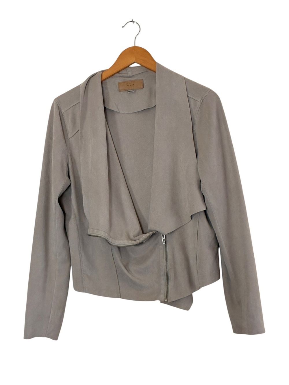 BlankNYC | Beige Drapey long sleeve faux vegan suede moto jacket size large